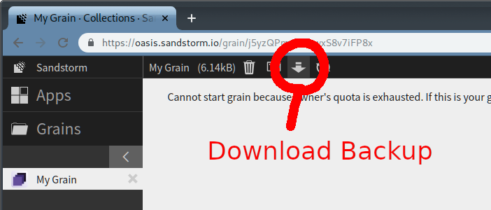 screenshot of download backup button