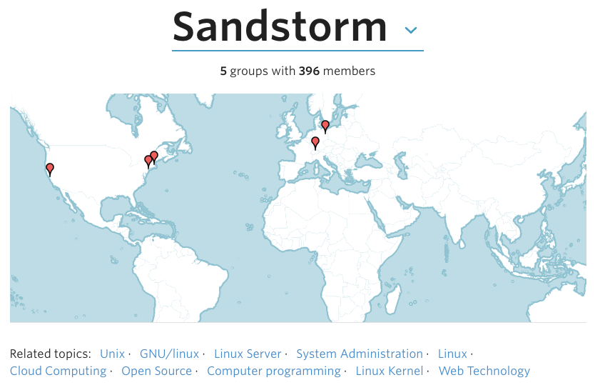 map of Sandstorm meetups